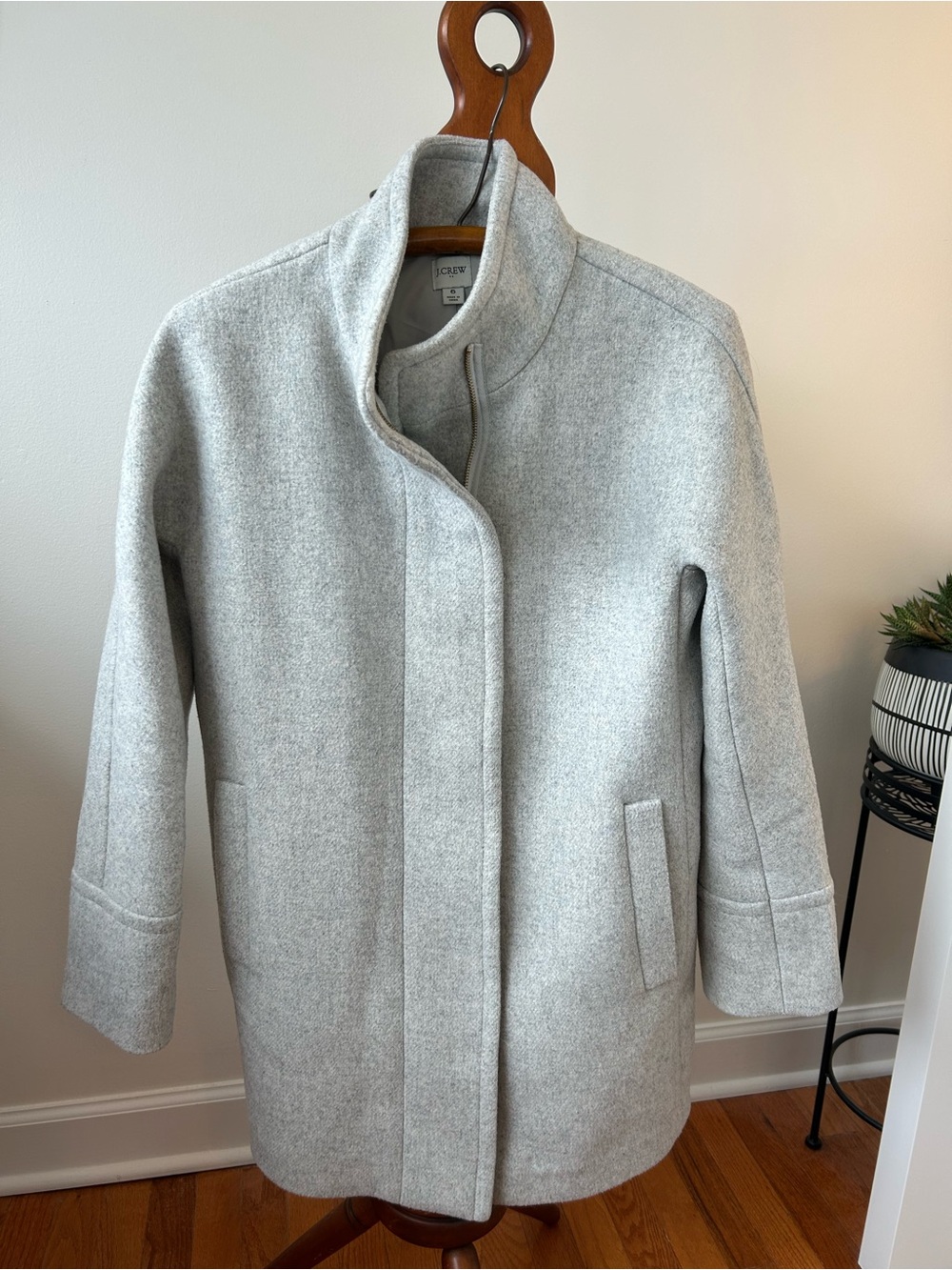 J. Crew Women's Grey Wool-Blend Funnel Coat Size 6 EUC